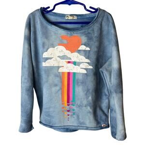 Appaman Kids Girls 6 Blue Rainbow Heart Graphic Slouchy Long Sleeve Sweatshirt